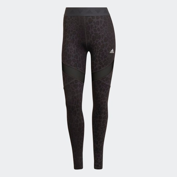 NWT Adidas Hyper Glam Mesh Leopard Print Tights black gray long leggings size XS - Picture 8 of 16